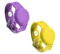 SAVITA 2pcs Kids Wristband for AirTag, Waterproof Silicone AirTag Bracelet for Kids Elder Adjustable Watch Band Kids Anti Lost AirTag Case Holder for Hiding GPS Tracker (Yellow, Purple)