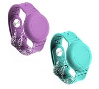 SAVITA 2pcs Kids Wristband for AirTag, Waterproof Silicone AirTag Bracelet for Kids Toddler Elder Adjustable Watch Band Kids Anti Lost AirTag Case Holder for Hiding GPS Tracker (Purple, Green)