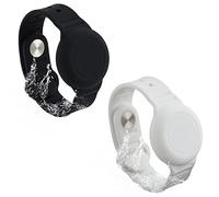 SAVITA 2pcs Kids Wristband for AirTag, Waterproof Silicone AirTag Bracelet for Kids Toddler Elder Adjustable Watch Band Kids Anti Lost AirTag Case Holder for Hiding GPS Tracker (Black, White)