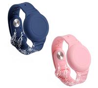 SAVITA 2pcs Kids Wristband for AirTag, Waterproof Silicone AirTag Holder Wristband for Kids Elders Adjustable Watch Band Kids Anti Lost AirTag Case Holder for Hiding GPS Tracker (Pink, Dark Blue)