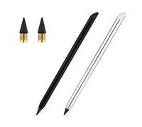SAVITA 2pcs Metal Inkless Pencils, Everlasting Pencil Infinity Graphite Unlimited Pencils with Replaceable Refill Nibs for Kids and Adults Writing School Office (Black, Silver) (D29130)