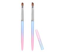 SAVITA 2pcs Nail Art Clean Up Brushes, Round & Angled Head, Synthetic Bristles, Plastic Handle, Blue & Pink, Nail Art Design & Polish Mistake Cleaning