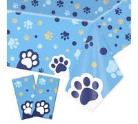 SAVITA 2pcs Paw Print Plastic Tablecloth, 54x108in Cute Rectangle Table Covers Table Cloth for Cat Puppy Birthday Party Supplies & Pet Themed Decorations