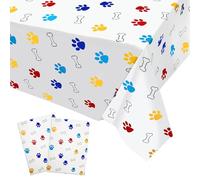 SAVITA 2pcs Paw Print Tablecloth, 107x53in Large Puppy Table Cover Dog Table Cloth Paw Print Party Supplies for Dog Pet Themed Party Decorations Favors