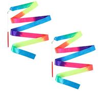 SAVITA 2pcs Rainbow Dance Ribbon Wand, 78.7inch Rhythmic Gymnastics Ribbon Streamer Ladderproof Soft Ribbon Baton Twirling with Stick for Kids Artistic Dancing Training Birthday Party Favors
