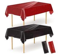 SAVITA 2pcs Red and Black Holographic Tablecloth, 86x54in Sparkly Glitter Table Cloth Waterproof Plastic Party Table Cover for Birthday Halloween Graduation Horror Spooky Party Decoration Supplies