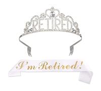 SAVITA 2pcs Retirement Crown and Sash, Silver Officially Retired Crown and Sash for Women for Retirement Party Decorations Supplies