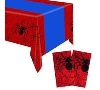 SAVITA 2pcs Spider Tablecloths, 9x4.49 ft Spider Birthday Tablecloth Waterproof Red and Blue Table Covers Party Decorations Supplies for Man and Women Birthday