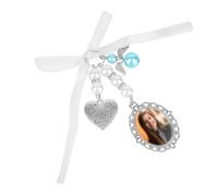 SAVITA 2pcs Wedding Bouquet Photo Charm with Oval Glass Cabochon, Aesthetic with Bow Rhinestones Pearl and Heart Shaped Pendant for Wedding Party