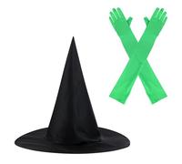 SAVITA 2pcs Witch Costume Accessories Set, Include 1pcs Wired Black Witch Hat and 1 Pair Long Green Gloves for Halloween Party Dress-Up Night Cosplay Costume Props
