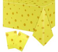 SAVITA 2pcs Yellow Dot Cartoon Tablecloths, 42.5x70.9in Plastic Rectangle Table Covers Funny Theme Birthday Decorations for Kids Birthday Ocean Theme Baby Shower Party Supplies