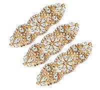 SAVITA 3 Pcs Rhinestone Appliques, 3.74x1.2 Inch Rhinestone Iron on Patches, Bling Crystal Applique, Wedding Appliques for Bride Clothes Belt Dress (Gold)