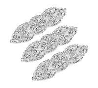 SAVITA 3 Pieces Rhinestone Appliques, 9.5 x 3 cm Iron Rhinestone On Patch, Bling Rhinestone Patch, Wedding Appliques for Bride Clothes Belt Dress (Silver)