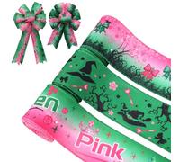 SAVITA 3 Rolls Witch Wired Ribbon, 2.5 Inch x 18 Yard Wired Edge Ribbon Linen Witch Theme Party Decorations for Halloween Craft DIY Wrapping Wreath Bows Making