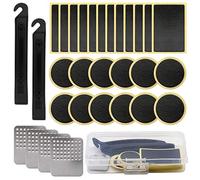 SAVITA 30Pcs Bike Tire Patch Repair Kit, Bicycle Motorcycle Tire Glueless Self-Adhesive Patches with Metal Rasps, Portable Storage Box for Road Mountain and Commuter Bikes