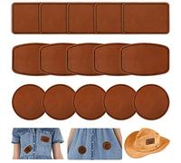 SAVITA 30pcs Blank Leatherette Hat Patches, Rectangle&Round&Irregular Leather Patches for Hats with Adhesive, Iron On Sew On Patches for Hats Caps Clothes Bags Backpacks (Khaki)