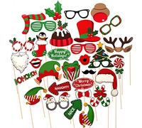 SAVITA 32 Pcs Christmas Photo Booth Props Kit Selfie Props Accessories for Christmas Theme Party Favors for Adults Kids