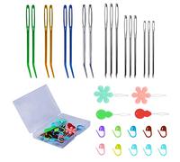 SAVITA 32 pcs Large-Eye Darning Needles, Big Eye Blunt Yarn Kit with Various Types of and a Storage Box Bent Tapestry Hand Sewing Wool Needle for Knitting Crocheting, F01038