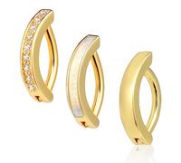 SAVITA 3pcs 14G Clicker Belly Button Ring, Small 316L Surgical Stainless Steel Belly Button Rings CZ Opal Reverse Navel Rings Hoop Belly Ring Body Rings Jewelry for Women (Gold) (94449)