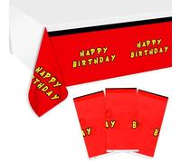 SAVITA 3pcs Cartoon Themed Happy Birthday Tablecloths, 70.8x42.5in Rectangular Table Cover Red White Plastic Birthday Party Table Cloth Decorations Supplies for Kids Events Decor