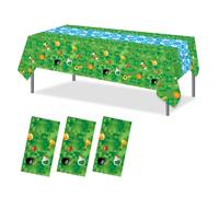 SAVITA 3pcs Green Pixel Party Table Covers, 137x274cm/4.5x9FT Waterproof Rectangular Tablecloths Video Game Theme Table Decor for Kids Boys Girls Adventure Gamer Birthday Celebration Decorations
