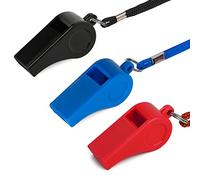 SAVITA 3pcs Plastic Whistles with Lanyard, Sport Whistle in Training Survival Emergency Sports for Dog Training Teacher Coach (Black, Blue and Red)