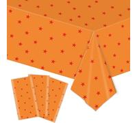 SAVITA 3pcs Yellow and Red Stars Print Tablecloth Set, 108x54in Waterproof Plastic Table Covers for Themed Birthday Party Decoration
