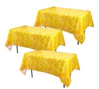 SAVITA 3pcs Yellow Cartoon Lightning Table Clothes, Vibrant Plastic Yellow Lightning Tablecloths Cartoon Anime Party Decorations Supplies for Kids Birthday Event Dining Table Cover Decor