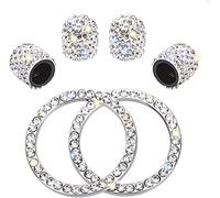 SAVITA 4 Pack Crystal Diamond Rhinestone Tire Valve Stem Caps Universal Valve Dust Caps Bling Car Accessories with 2 Bling-bling Car Ignition Button Ring Push Start Sticker Rings