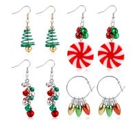 SAVITA 4 Pairs Christmas Drop Earrings Set, Christmas Themed Earrings Christmas Tree Dangle Earrings Christmas Bell Earrings Christmas Ornament Earrings for Women Girls