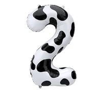 SAVITA 40 Inch Cute Cow Print Number Balloons, Reusable Cow Birthday Decorations, Farm Themed Party Supplies for Kids (Number 2)
