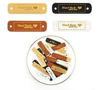 SAVITA 40 Pieces Handmade PU Leather Labels for Clothes for DIY Doll Sewing Crochet Knitting (White, Gold, Black, Brown)