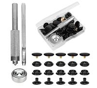 SAVITA 43pcs Snap Fasteners Kit with Setter Base Hollow Punch Tool, Heavy Duty Metal Buttons Snaps for Clothing No Sew Snaps for Leather Jackets Jeans Handbags (Black)