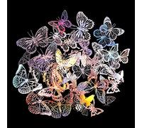 SAVITA 45pcs Glitter Butterfly Stickers, Waterproof Adhesive Holographic Sticker Resin for Scrapbook Bullet Junk Journal Daily Planner Phone Case (Assorted Size)