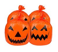 SAVITA 4Pcs 30 x 24 Inch Halloween Pumpkin Leaf Bags Large Plastic Pumpkin Lawn Trash Waste Bags for Collection Outdoor Garden Fall Leaf Halloween Party Decoration