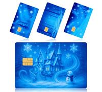 SAVITA 4pcs Credit Card Stickers, 3.38x2.12in Snowy Scene Debit Card Stickers Anime Castle Snowman Forest Elk Decal Plastic Anti-Scratch Waterproof Personalized Skins for Credit Cover DIY Keychain