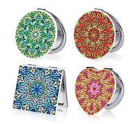 SAVITA 4pcs Diamond Painting Compact Mirrors, Small Exquisite DIY Diamond Painting Makeup Mirror Portable Pocket Mirror Folding Purse Mirror Mandala Diamond Painting Mirror for Girls Women