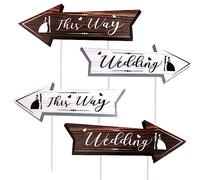 SAVITA 4pcs Directional Road Sign, 17x6 Inch Yard Signs With Stakes Double-Side Printed Arrow Waterproof for Wedding Ceremony & Reception Outdoor