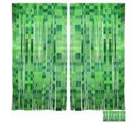 SAVITA 4pcs Green Pixel Theme Curtain, 100x200cm/39.37x78.74in Curtain Streamers Party Decorations Cartoon Tinsel Backdrop for Video Game Party Birthday Decorations