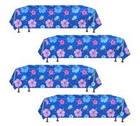 SAVITA 4pcs Hawaiian Cartoon Theme Tablecloths, Blue Plastic Table Covers Waterproof & Single Use Table Cloth Decor for Birthday Hawaiian Party Decorations Supplies