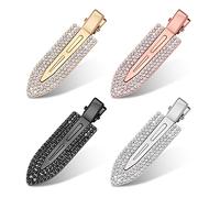 SAVITA 4pcs No Crease Hair Clips with Rhinestones for Hairstyle Bangs Waves Makeup Application (4 Colors)
