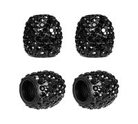 SAVITA 4pcs Tire Valve Caps, Handmade Rhinestone Glitter Car Tire Caps Bling Valve Stem Covers for Cars Trucks Motorcycles (Black)