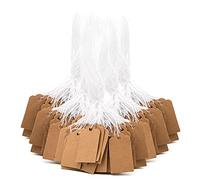 SAVITA 500 Pcs Kraft Gift Tags with String Blank Brown Paper Cardboard Tags Price Labels with Cotton Thread and Hole for Jewellery Presents Clothes or More (0.59x1.02 Inch)