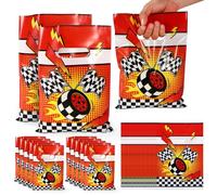SAVITA 50pcs Birthday Party Gift Bags, Candy Gift Bags Racing Car Themed Birthday Decorations Race Wheels 2 Flags Lightning Goodie Wrap Favors for Party Supplies