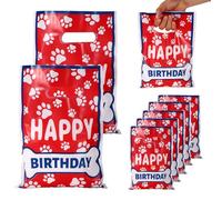 SAVITA 50pcs Dog Paw Gift Bag, 9.84x6.69in Happy Birthday Dog Paw Goodie Bags with Handles for Snack Candy Birthday Party Supplies