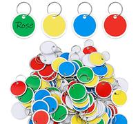 SAVITA 50pcs Metal Rim Key Tags, 1.22inch Round Paper Tags Blank Round Key Labels Key Identifiers Tags with Ring for Luggage Backpack DIY Car Keys and Door Keys (Mixed Color)