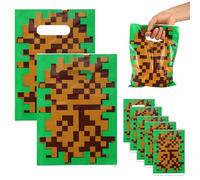SAVITA 50pcs Pixel Party Favors Bags, Video Game Goodie Goody Bag with Handles Green Brown Mosaic Birthday Party Wrapping Paper Decorations for Birthday Theme Candy Treat Gifts Bags