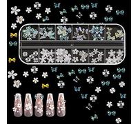 SAVITA 60pcs 12 Sizes 3D Acrylic Butterfly Flowers for Nails, 3D Nail Charms Flat Nails Accessories for DIY Nail Art Designs Jewelry Making (Colorful Flash)