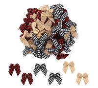 SAVITA 60pcs Christmas Tree Bows Mini Buffalo Plaid Bows for Crafts Burlap Ribbon Decorations for Christmas Trees Christmas Decoration Accessories for Wreath Ornaments Garland(3 Styles)
