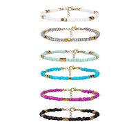 SAVITA 6pcs 8-10inch Handmade Beaded Anklets for Women Colorful Bohemian Glass Beads Ankle Wrap Bracelets String Adjustable Elastic Thread Gifts for Women Girls Beach Vacation (Style 3)
